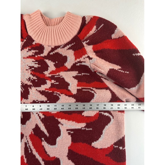 Farm Rio Flower Knit Sweater Dress Pink Balloon Sleeves Large Artsy Wool Blend - Picture 9 of 15